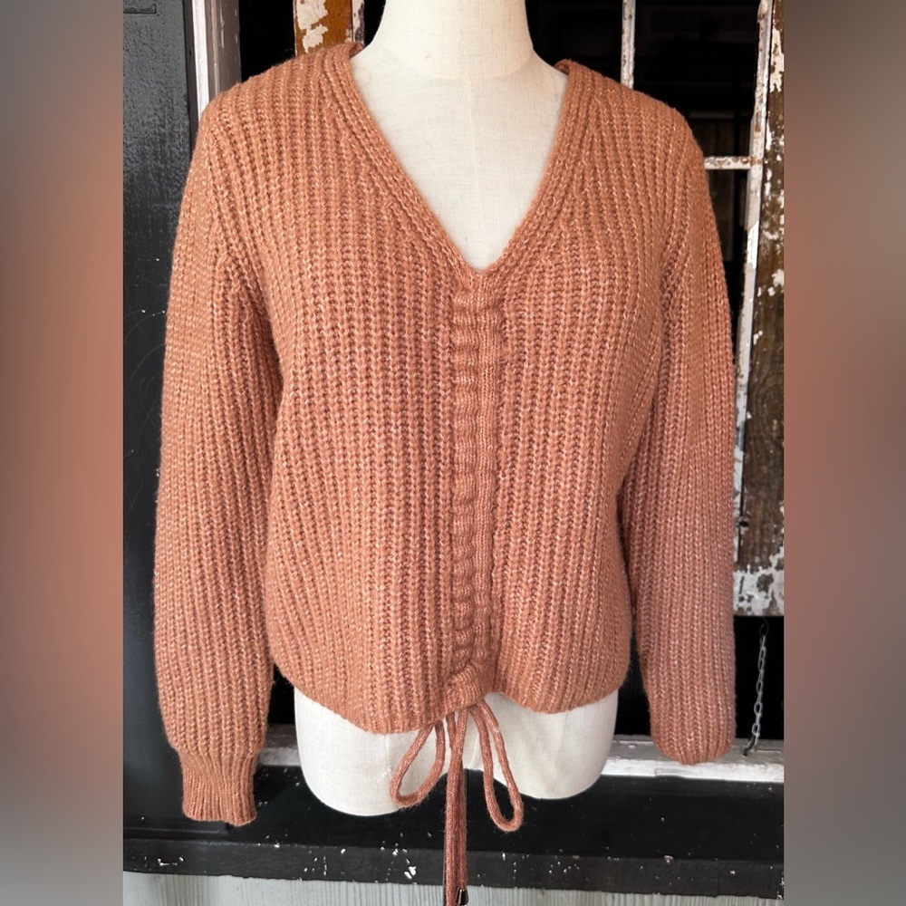 Sophie Rue Rust Chunky Knit Drawstring Hem Sweater Size M - Picture 2 of 7